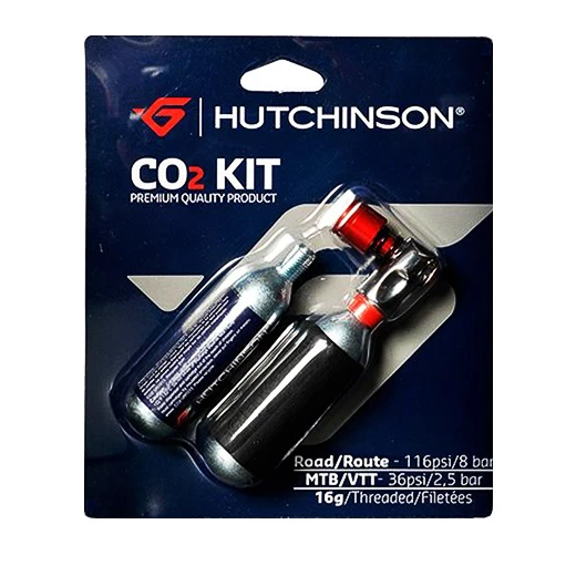 HUTCHINSON KIT 2 CARTOUCHES CO2 16G + EMBOUT PRESTA/SCHRADER 1 HUTCHINSON KIT 2 CARTOUCHES CO2 16G + EMBOUT PRESTA/SCHRADER